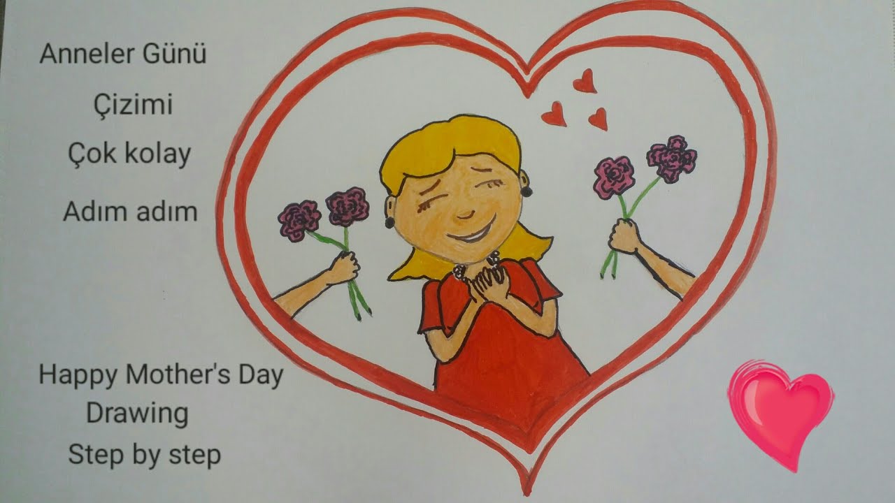 Anneler günü resmi nasıl çizilirHow to draw Happy Mother