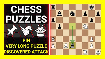 Chess Puzzles for Practice. Themes: Pin, Very long puzzle, Discovered attack. Learn Chess