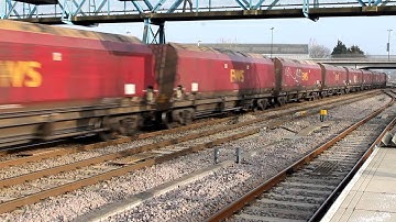 DB class 66053 with a rake of empty HTA coal wagons