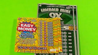 SOOD 1325: $2 EASY MONEY (5) $5 EMERALD MINE 9X (2) FL Lottery Scratchers