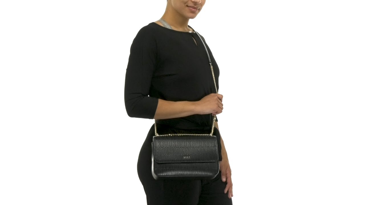 Dkny Black Sina Flap Saffiano Leather Shoulder/Crossbody Bag ~ FREE P&P