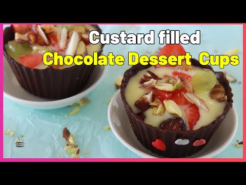 Custard Filled Chocolate Dessert Cups | Chocolate Dessert | How to make Edible Chocolate Dessert Cup