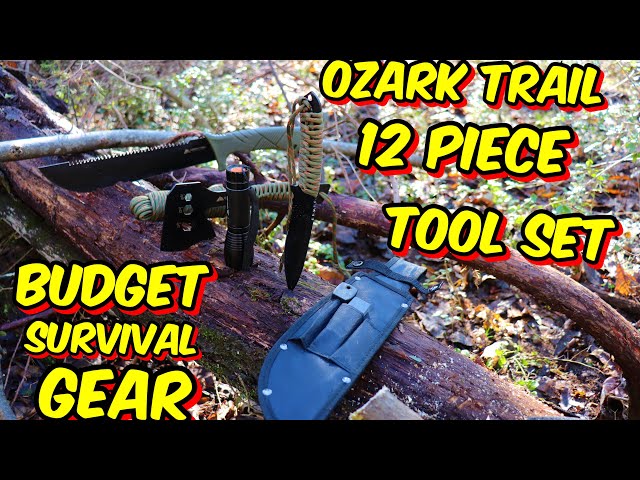 Ozark Trail 12-Pack Camping Tool Set with 180-Lumen Flashlight, 10  Machete, 4.5 Hatchet, 5 Knife, Sharpening Stone, Fire Starter, 50 Foot  Utility Cord and Carabiners, Mossy Oak Dna Camo 