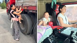Family Trucking Life Female Driver Di Sun Hauling Cargo With Husband & Baby