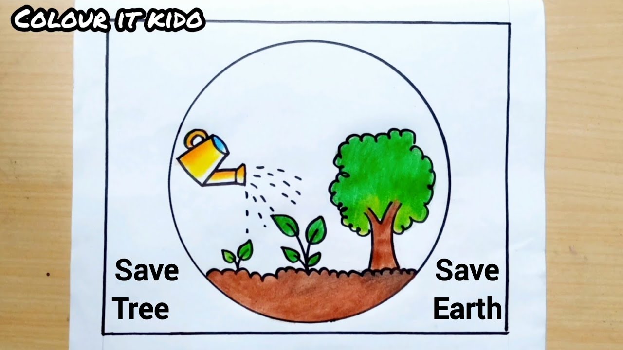 Very Easy Poster on save trees for kids||save environment - YouTube