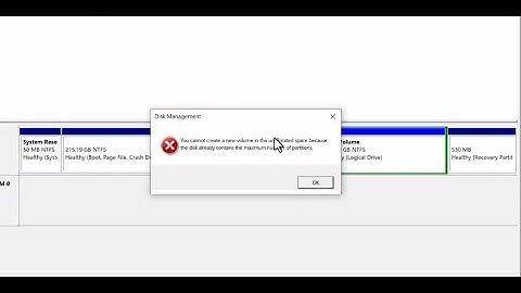 You cannot create a new volume in this unallocated space because the disk already contains the maxim