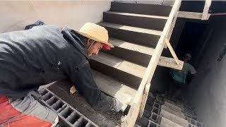 تعلم كيف تعمل سلم درج Learn how to make a staircase with the most successful cement brick technology