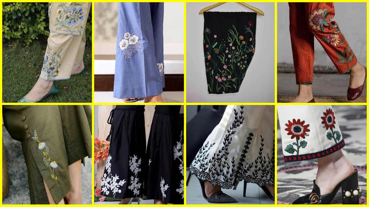 Последние вышитые брюки для девочек / дизайны шальваров с ручной вышивкой / дизайны плазо