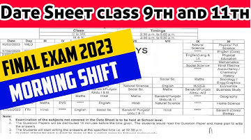 Final Exam Date Sheet 2023 Class 9th to 11th | Morning Shirt Students