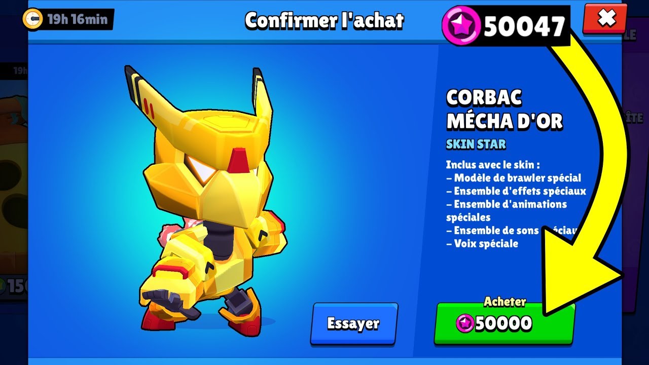 Brawl Stars On A Enfin Les 50 000 Points Star Corbac Mecha Or Youtube - modèle de dessin brawl stars corbac