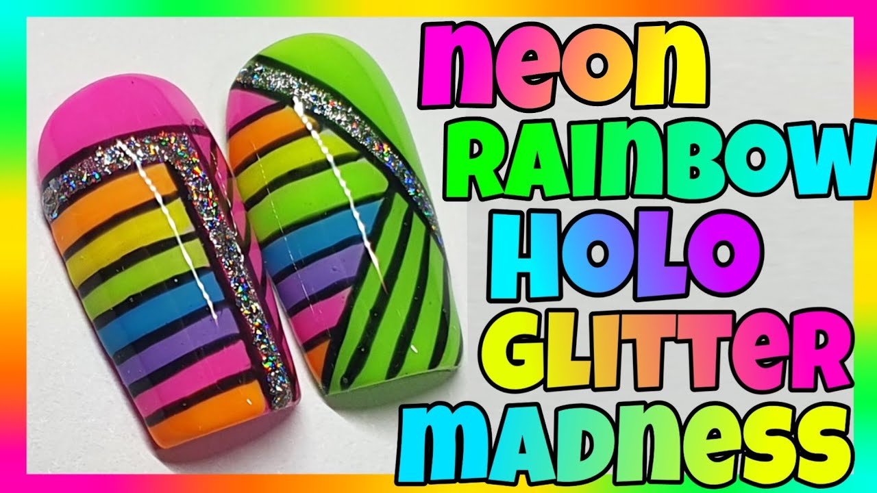 Neon Rainbow Bright Summer Nails Gel Polish Holo Glitter