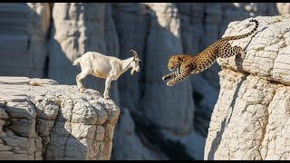 Leopard vs Goat Battle of the Climbers on a Steep Rock Face!