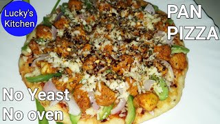 Chicken Pizza Without Oven And Yeast Recipe | Chicken Pizza Recipe | Pan Pizza Recipe