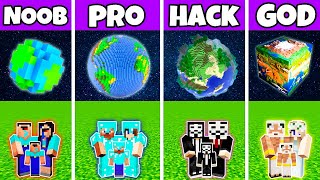 Minecraft: PLANET EARTH BASE HOUSE BUILD CHALLENGE - NOOB vs PRO vs HACKER vs GOD / Animation