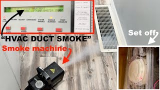 Setting Off Fire Alarm System HVAC Duct Detector With Smoke Machine Into Air Duct!