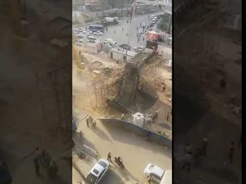 لحظة انهيار كوبري طريق النصر تحت الإنشاء