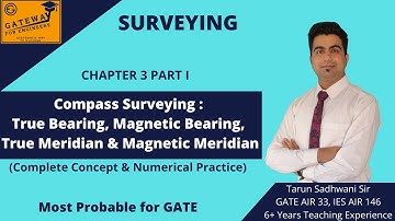Compass Surveying : True & Magnetic Bearing & Meridian, Magnetic Declination GATE (CE)  Ch3 Part1