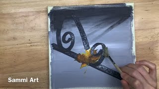 Daily challenge Maple leaf in Black and White Acrylic painting Step by step