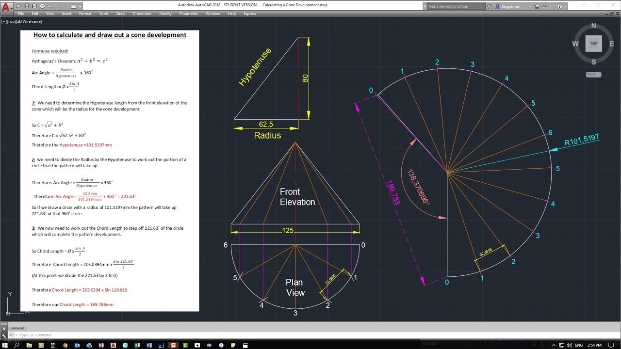 Calculating A Right Cone Pattern Development For Sheetmetal Fabrication 