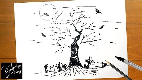 How to Draw Spooky Halloween Tree - Halloween Stuff Drawing