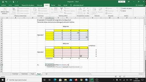 Resolviendo un problema de asignación con Solver de excel. Caso de minimización balanceado