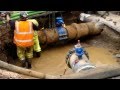 Cutting ductile water main with chain cutter