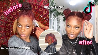 tik tok skunk stripe on 4C hair | pink &amp; red🍓