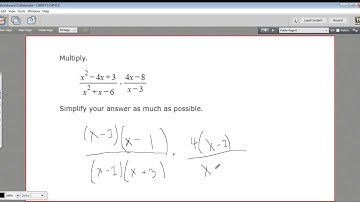 Multiplying rational expressions involving quadratics with leading coefficients of 1