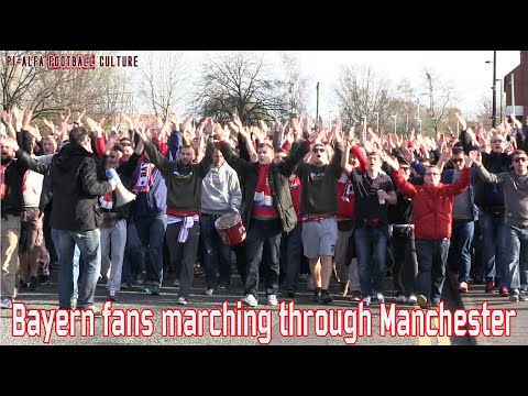 Bayern Munich fans marching through Manchester