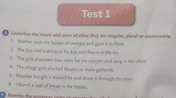 Test-01 | Class -V | Collins English grammar and composition book