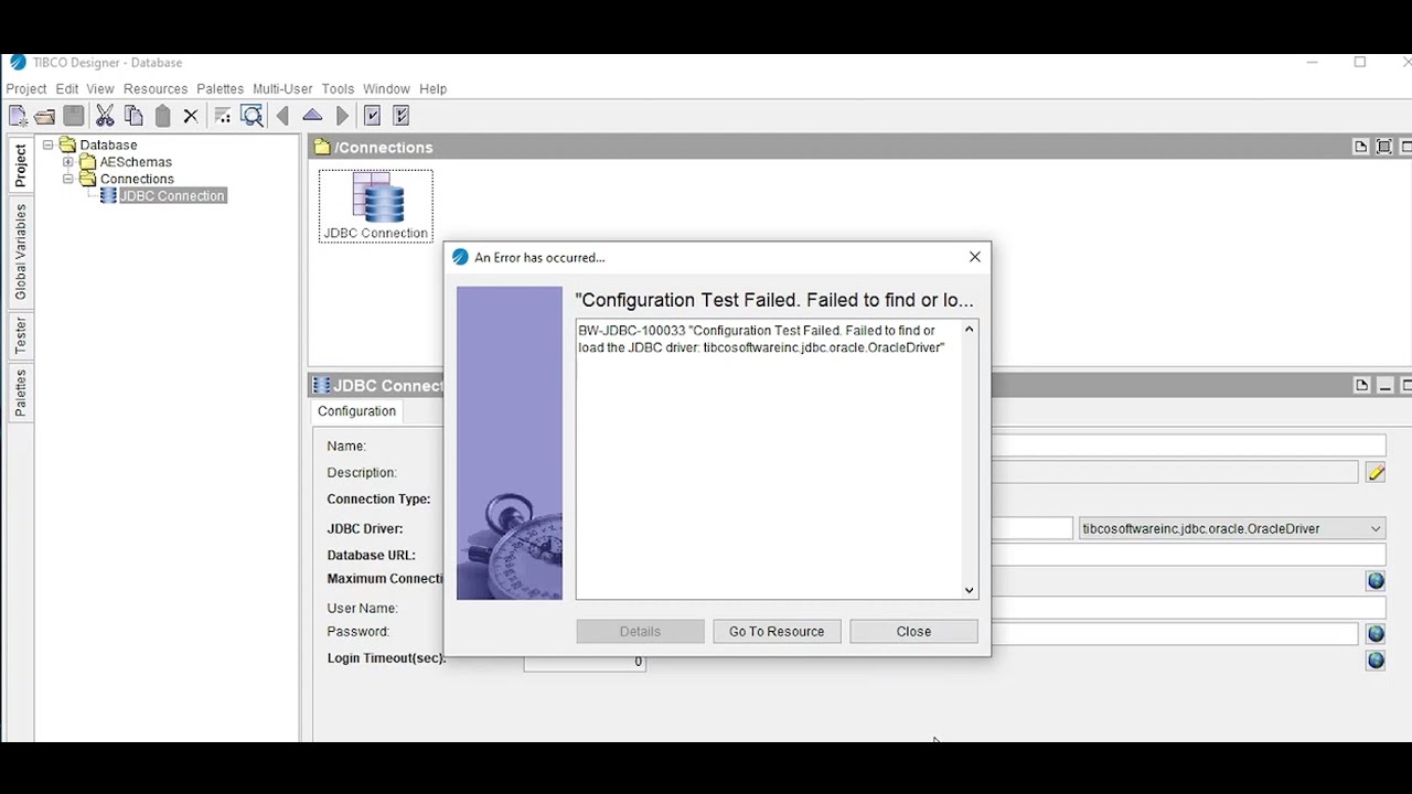 TIBCO BusinessWorks 5.x Tutorial Failed to find or load the JDBC