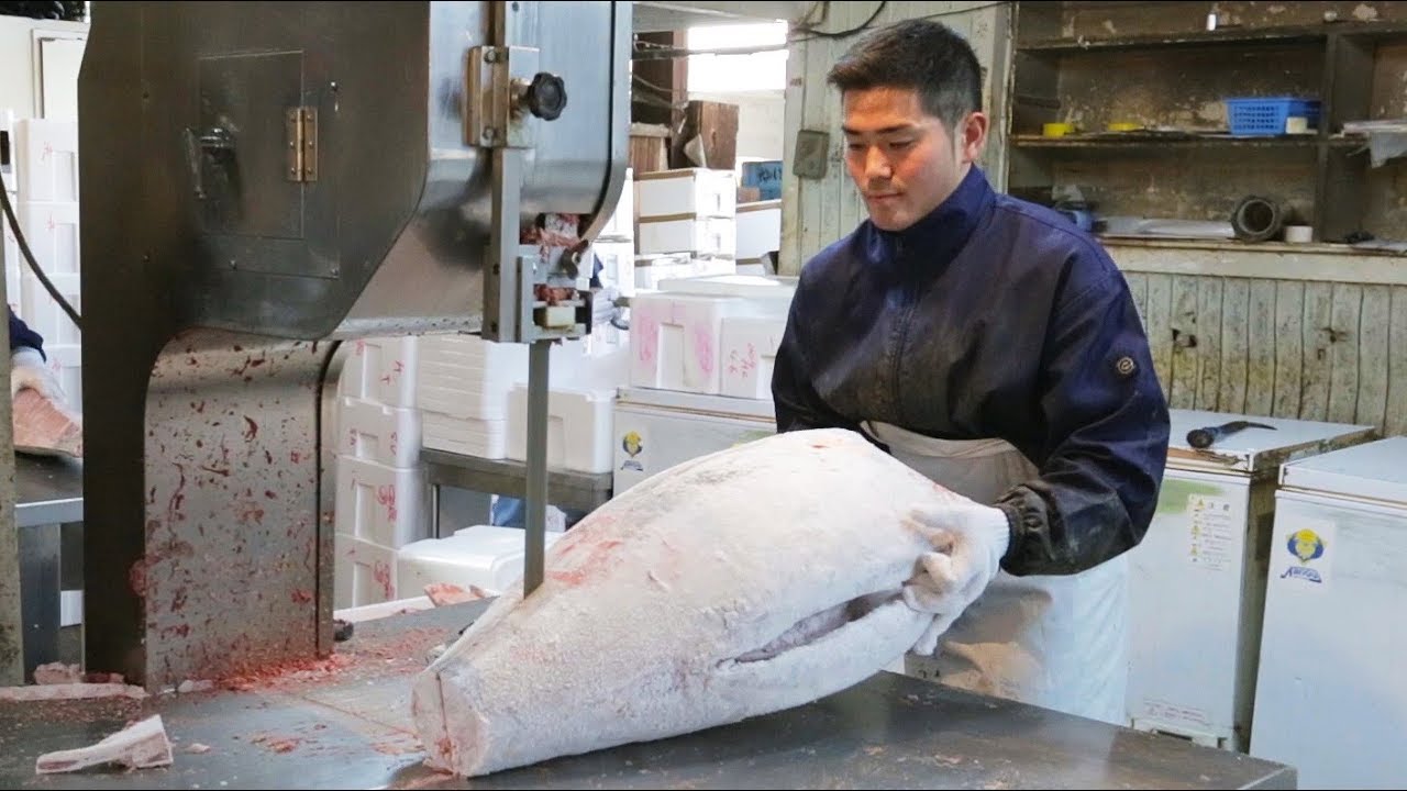 Amazing Cutting Frozen Whole Tuna in Japanese Fish Market! | How To Make Sushi