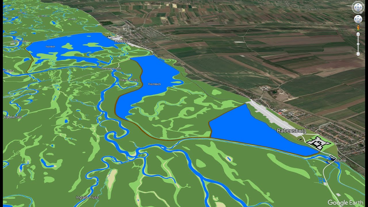 Thaya um 1780 und March um 1755 (Dyje around 1780 and Morava around 1755)