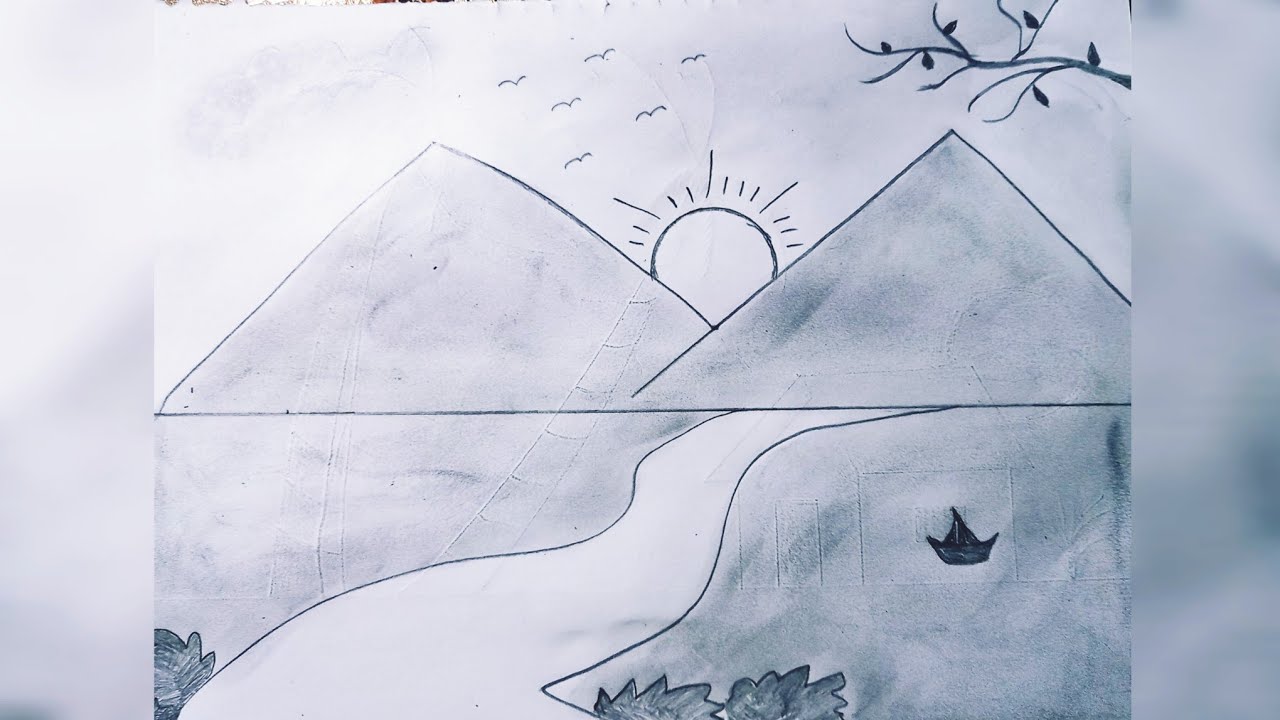 sun rising scenery drawing tutorial | how to draw | pencil sketch - YouTube