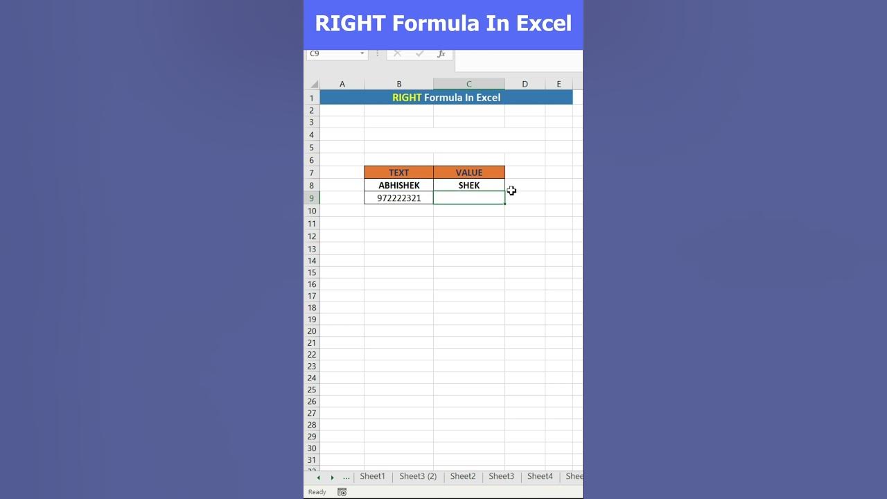 Right function in excel shorts shortsvideo excelshorts exceltips 