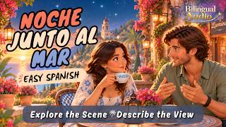 Details Night by the Sea | Descriptive Spanish Through a Picture | Atmospheric Bilingual Learning Guide