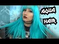 GOT AQUA HAIR NOW! | Color and cutting my bangs!