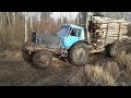 Belarus Mtz 82 with homemade forestry trailer and loader, big load