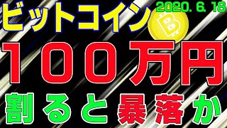 【ビットコイン】仮想通貨　１００万円の攻防。割ると暴落か？！〈今後の値動きを初心者にもわかりやすくチャート分析〉２０２０．６．１８