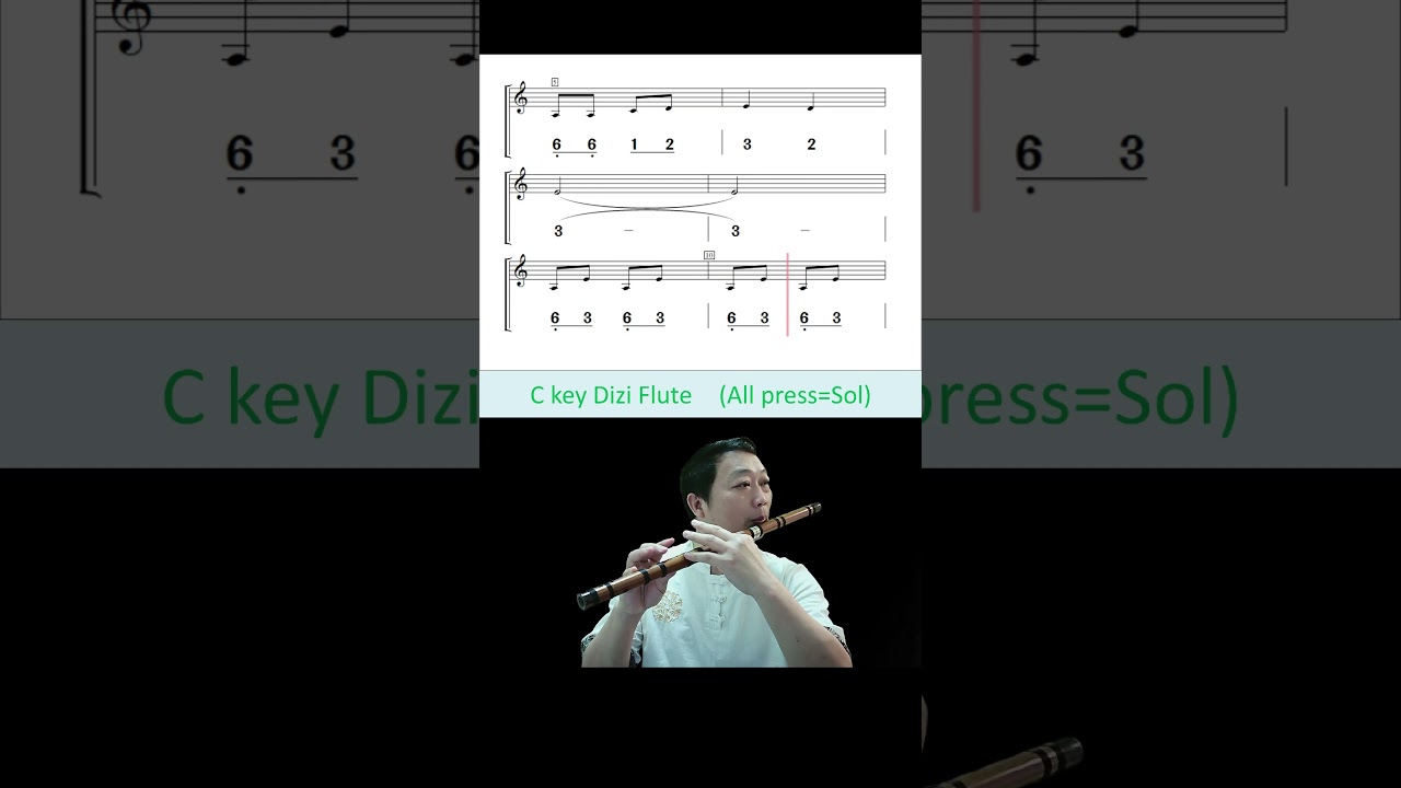 C key dizi flute exercise 10-《Lusheng Dance》-Number+staff video score with finger chart  