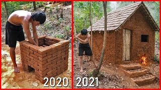 Building a Shelter for a full and warm life | Bushcraft wood structure,clay roof &amp; fireplace