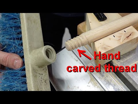 Threaded broomstick from hardwood