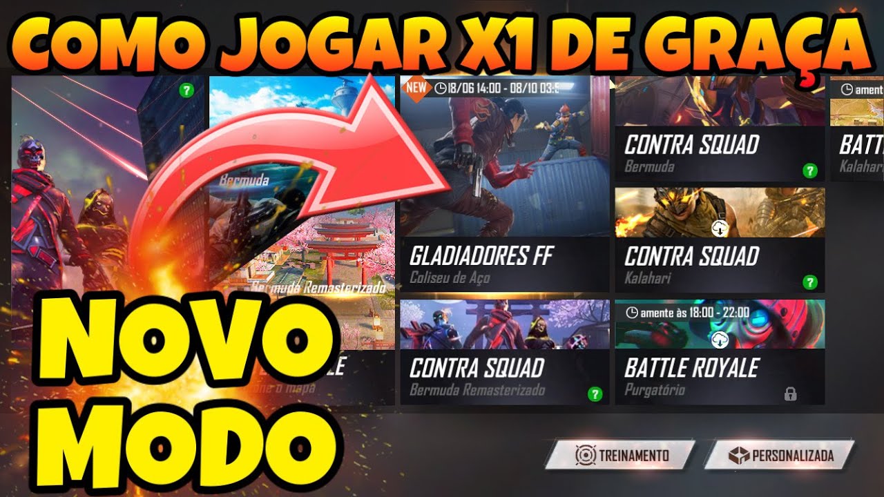 SAIBA COMO JOGAR X1 DE GRAÇA NO FREE FIRE NOVO MODO GLADIADORES FF 