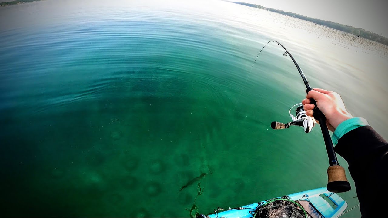 Kayak Fishing in ULTRA CLEAR Water! Michigan Post Spawn Bass Fishing