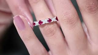 Elegant Ruby Half Eternity Ring, 1.25 CT Ruby and Diamond Ring, Ruby Half Eternity Band Ring