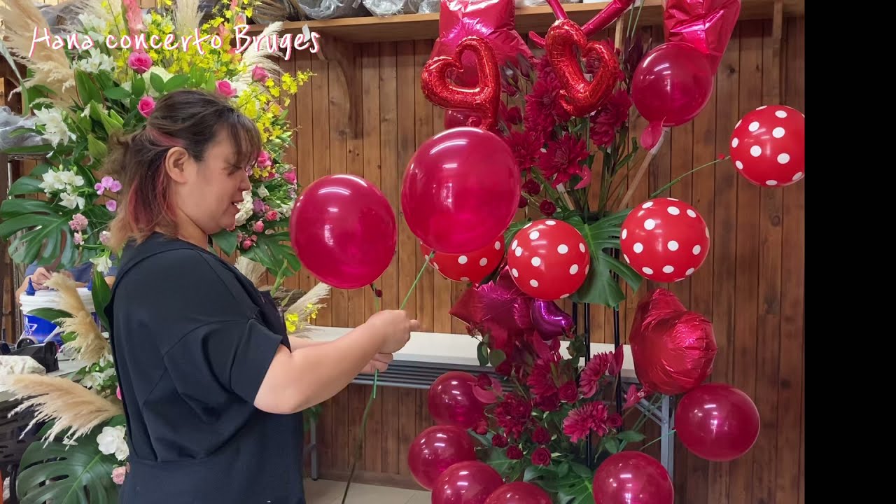 バルーンスタンド花レッド系