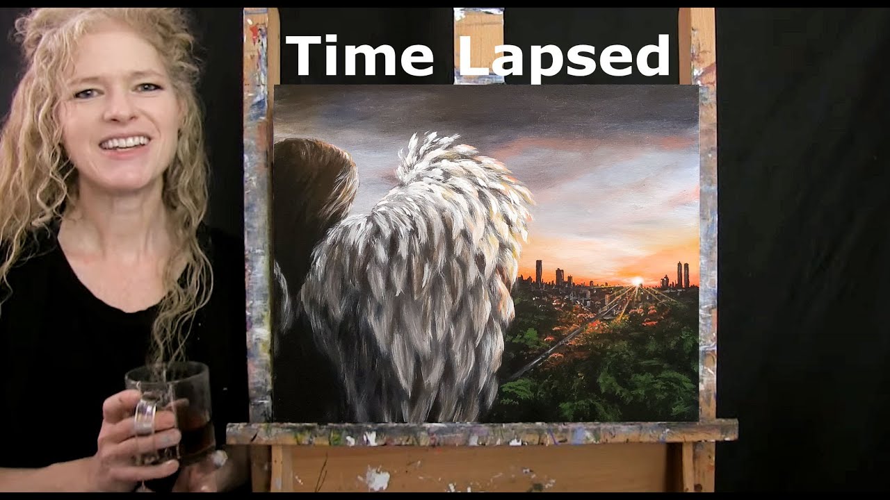 TIME LAPSE - How to paint GUARDIAN ANGEL with Acrylic - Step by Step ...