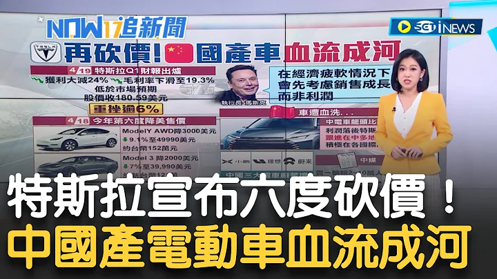 特斯拉第一季財報出爐前夕...宣布"第六度調降美國售價" 在中國售價便宜逾10%恐衝擊中國產電動車廠銷量｜主播 呂蓓君｜【17追新聞】20230420｜三立iNEWS - 天天要聞