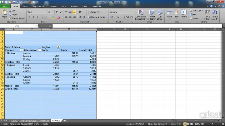 Copying and Pasting into other Worksheets - 2010 Excel Pivot Tables
