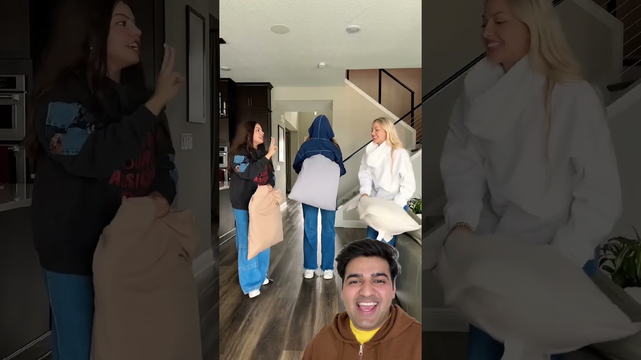 Розыгрыш с боем подушками с завязанными глазами 